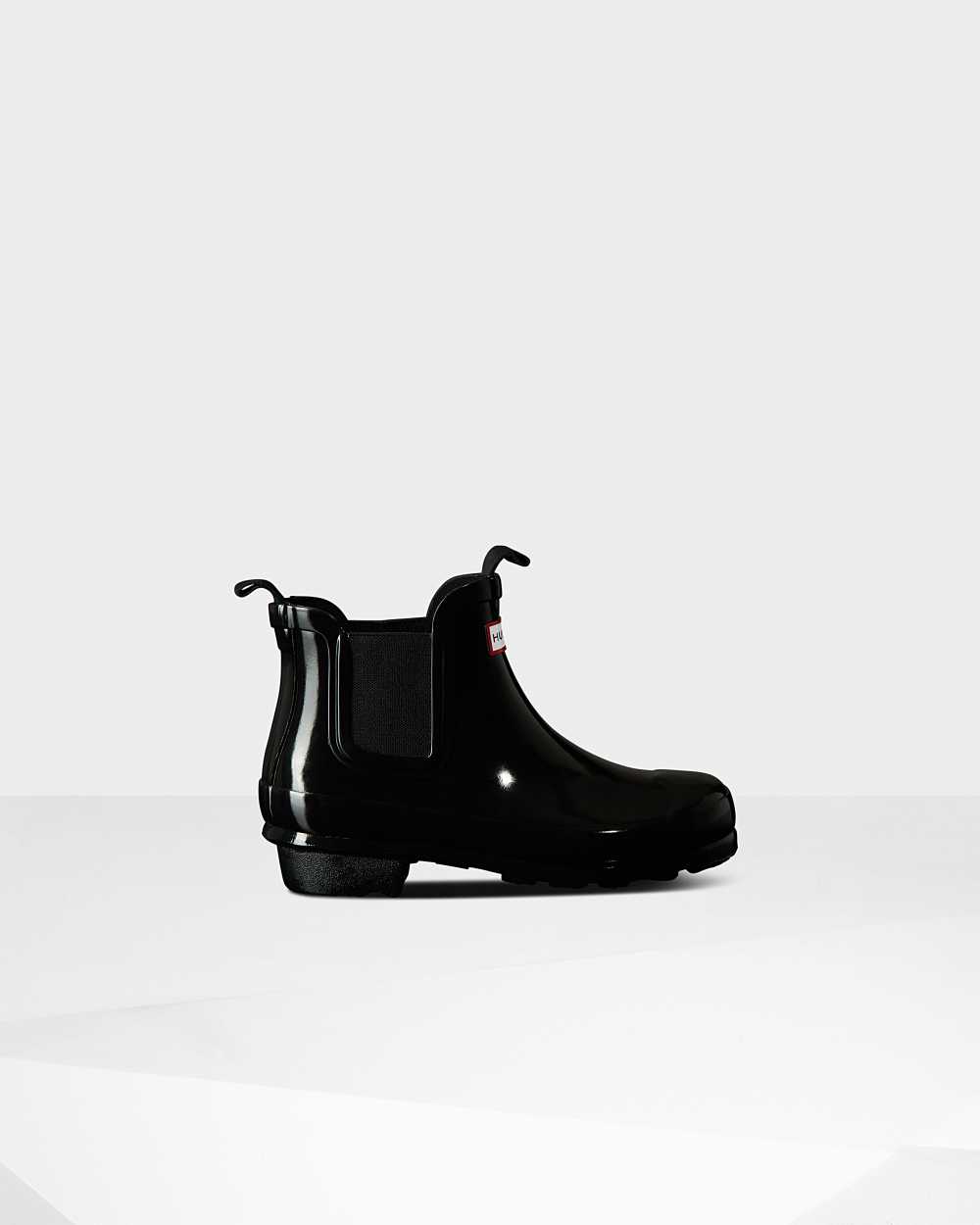 Hunter Kids Original Big Gloss Chelsea Boots Black,JELR47963